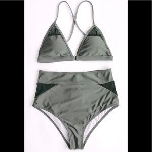 Cupshe High Waist Mesh Cutout Bikini